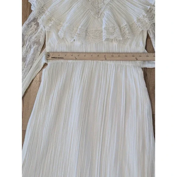 VTG 70s Prairie Maxi Dress Ivory Lace Victorian Revival S Boho Cottagecore Bride - Picture 12 of 16